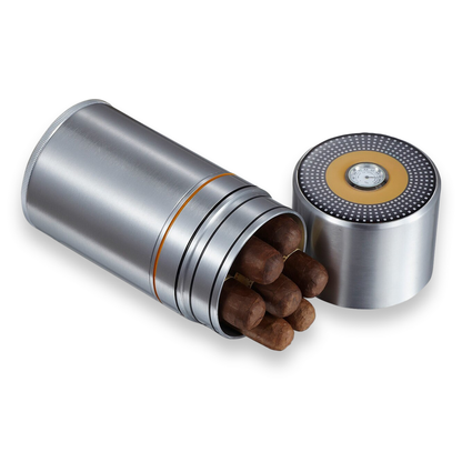 Visol Big Joe 7-Cigar Travel Humidor - Chrome - Interior with Cigars