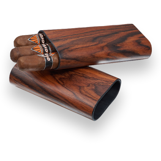 Visol Bruce Wood 3-Finger Cigar Case  - Exterior Front Open with Cigars