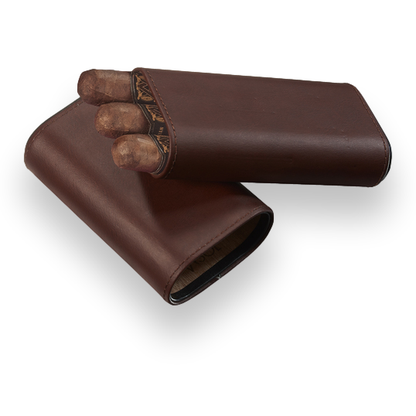 Visol Burgos Leather 3-Finger Cigar Case - Brown - Exterior Front Open
