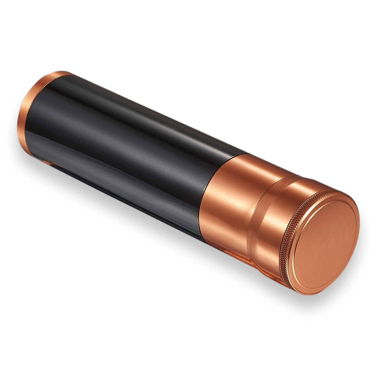 Visol Carlos Jr. 3-4 Cigar Travel Humidor - Polished Black with Copper Top - Exterior Front