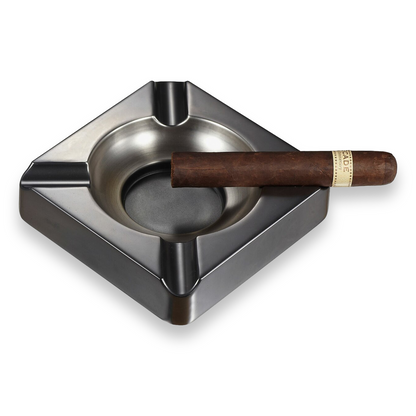 Visol Heavyweight Metal 4-Cigar Ashtray - Gunmetal - Exterior Front with Cigar
