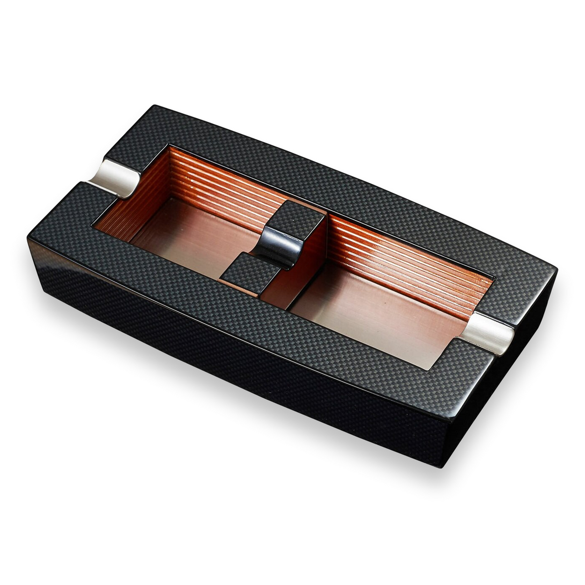 Visol Normandy Elongated Carbon Fiber 2-Cigar Ashtray - with Adjustable Cigar Rests  - Exterior Front