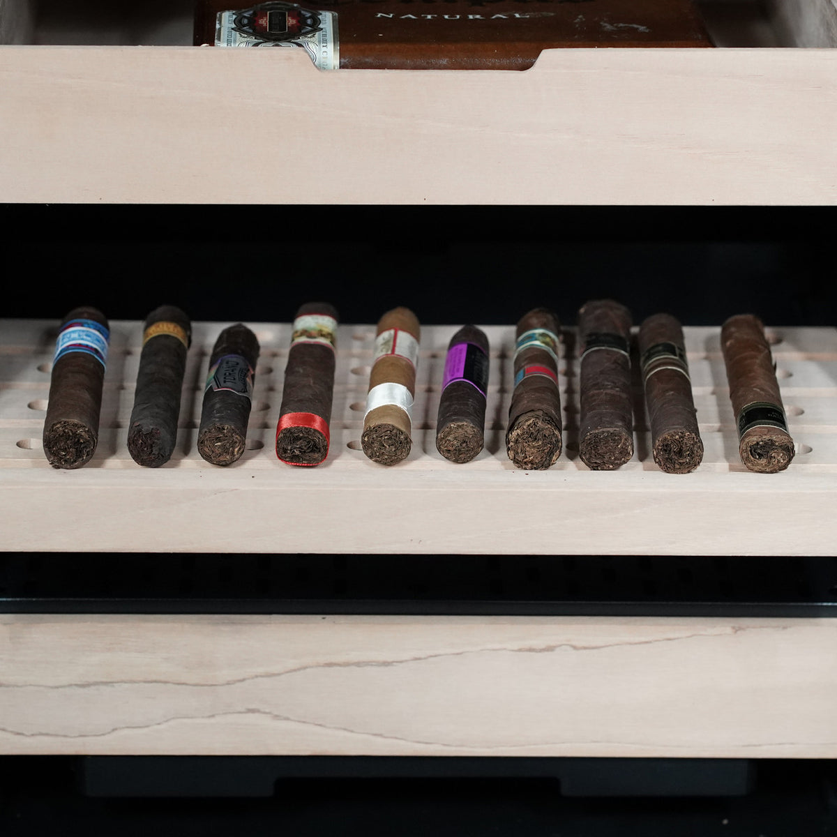 Whynter CHC-421HC Elite Touch Control Stainless 400-Cigar Cooler Humidor 4.2 cu. ft.  - Interior Humidity Tray Front