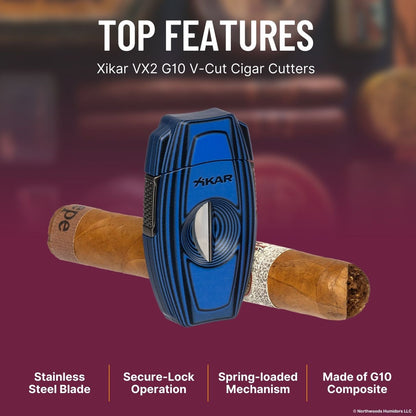 Xikar VX2 G10 V-Cut Cigar Cutters - Blue - Top Features