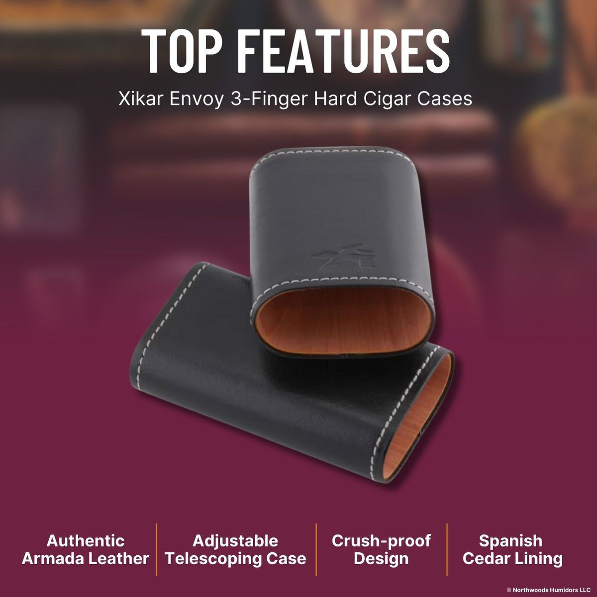 Xikar Envoy 3-Finger Hard Cigar Cases - Black - Top Features