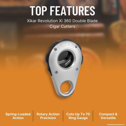 Xikar Revolution Xi 360 Double Blade Cigar Cutters - Silver - Top Features