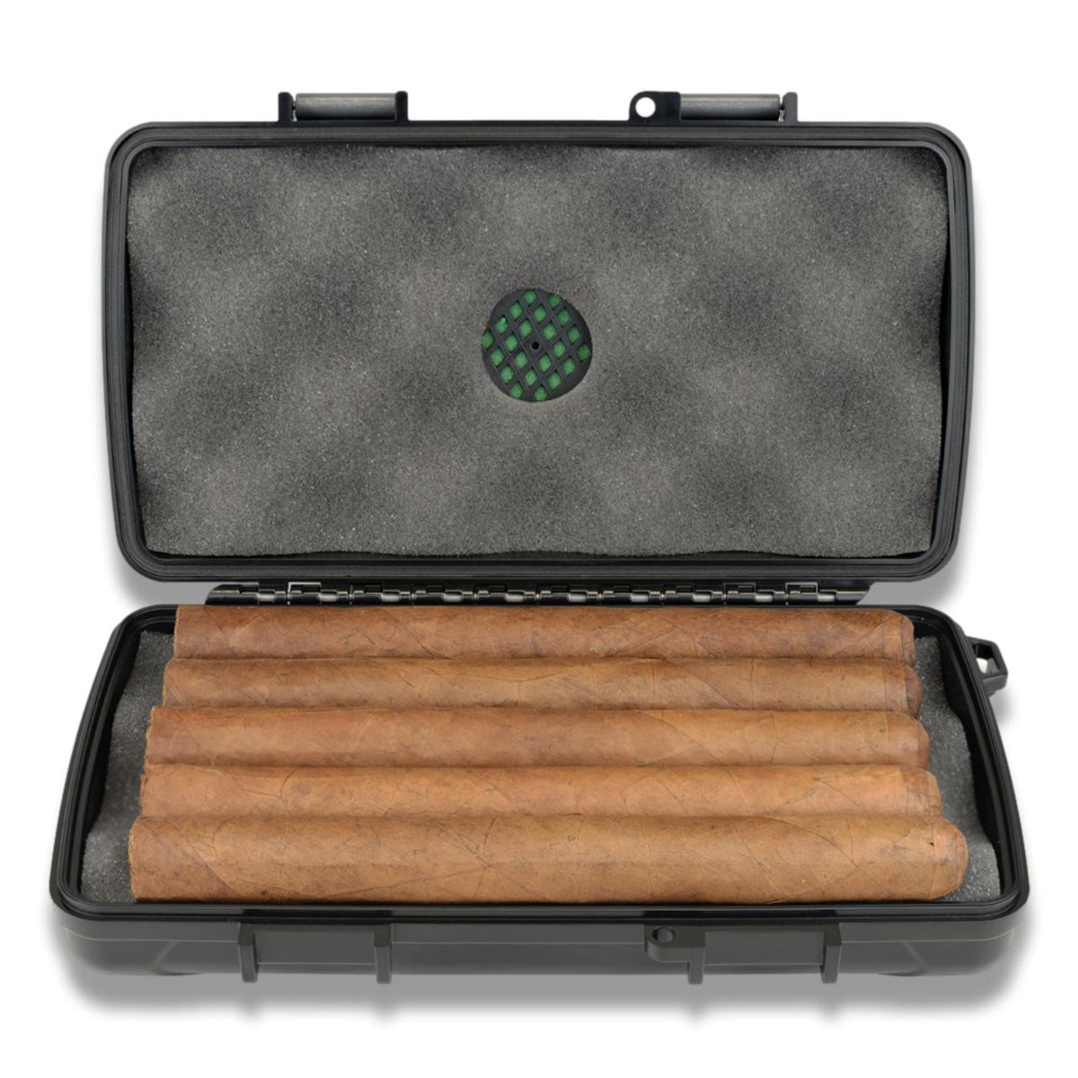 Xikar 5-Cigar Travel Humidor - Xikar Label - Flip Open with Cigar