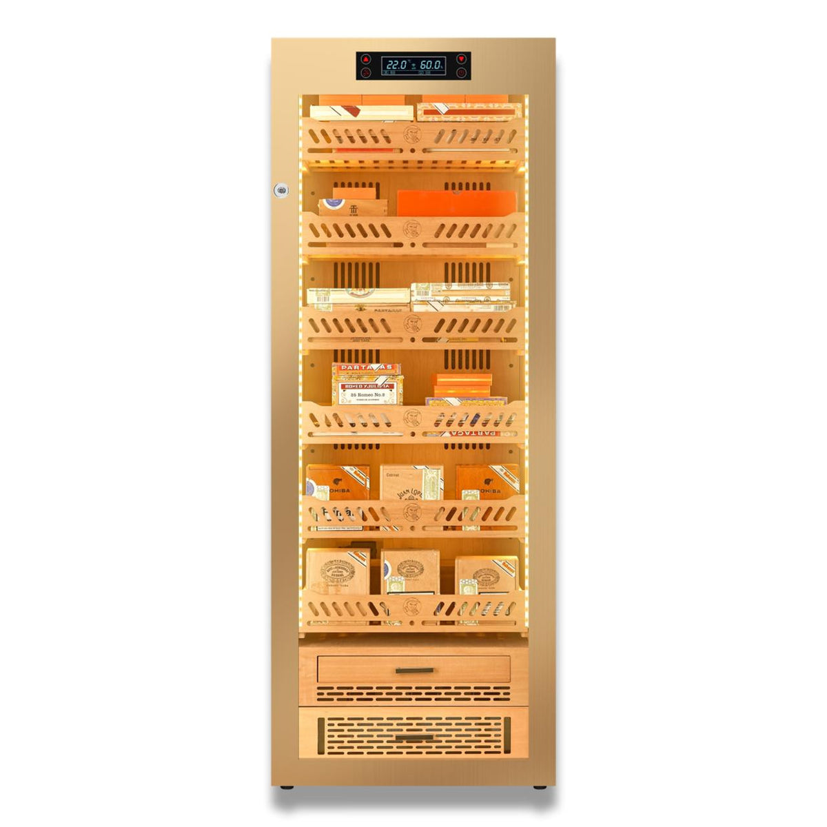 Yohtron YC-288G Premium Series Gold 1700-Cigar Electric Humidor - Front