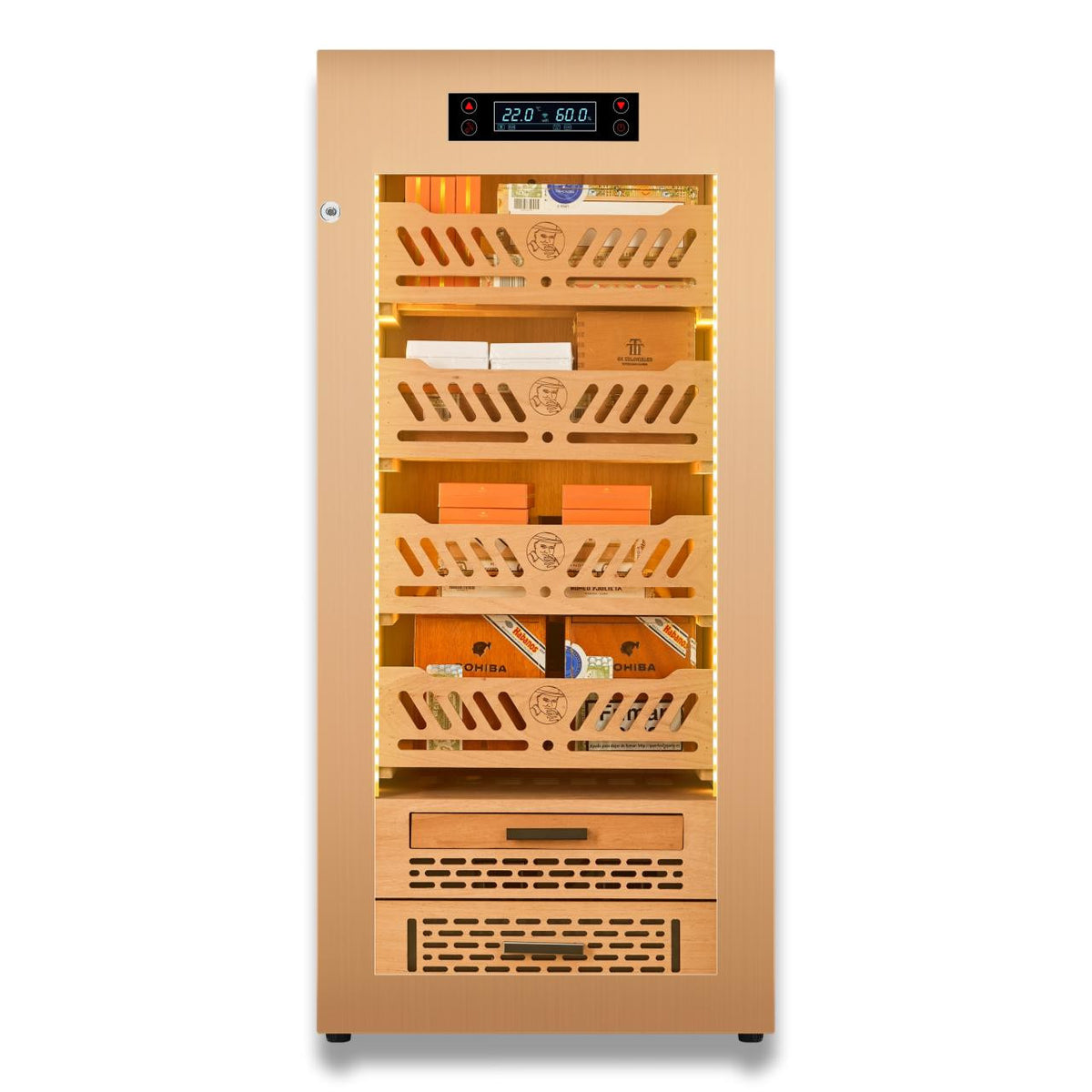 Yohtron YC-88G Premium Series Gold 450-Cigar Electric Humidor - Front