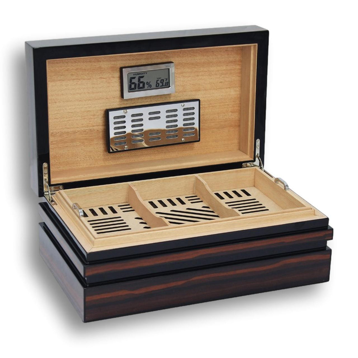 Prestige Bastionbloc 120-Cigar Desktop Humidor - Right Facing Lid Flipped Open