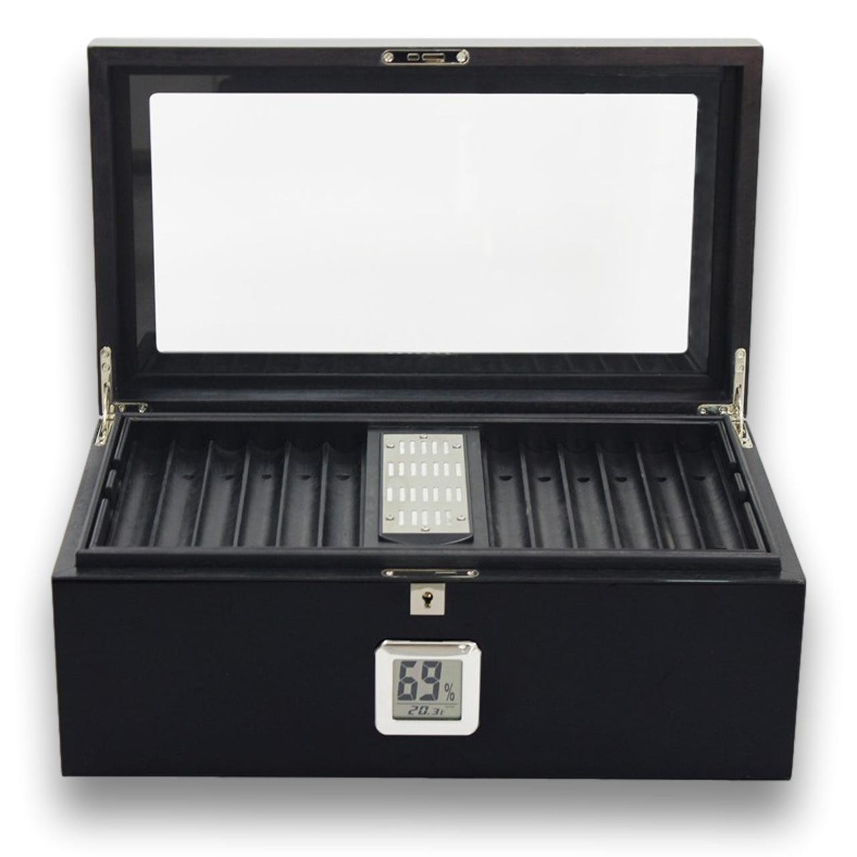 Prestige Raven 120-Cigar Desktop Humidor - Front Lid Flipped Open