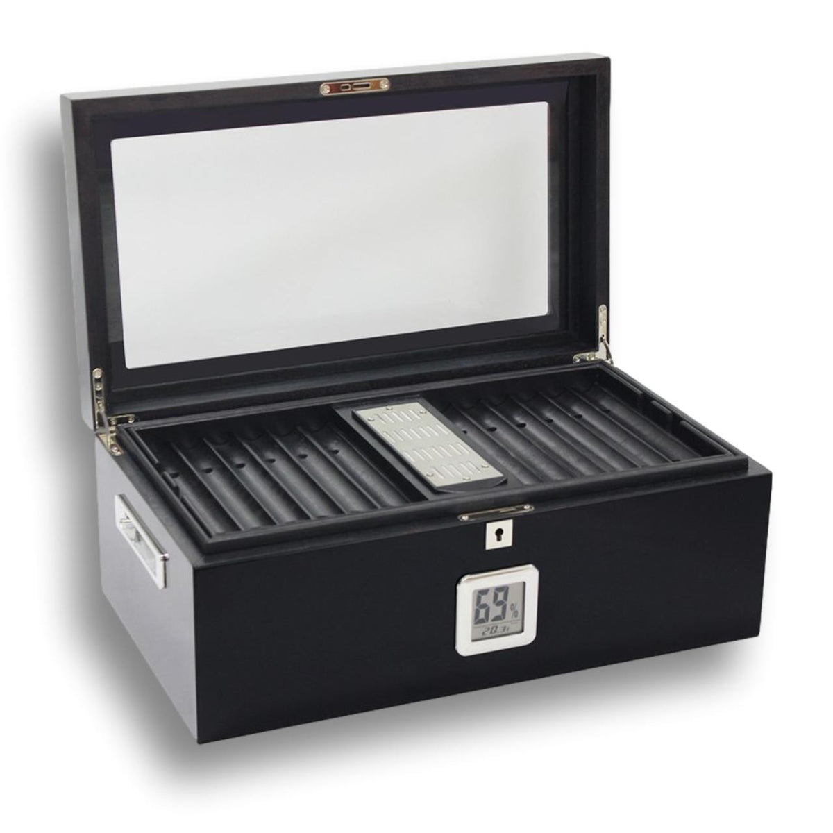 Prestige Raven 120-Cigar Desktop Humidor - Lid Flipped Open