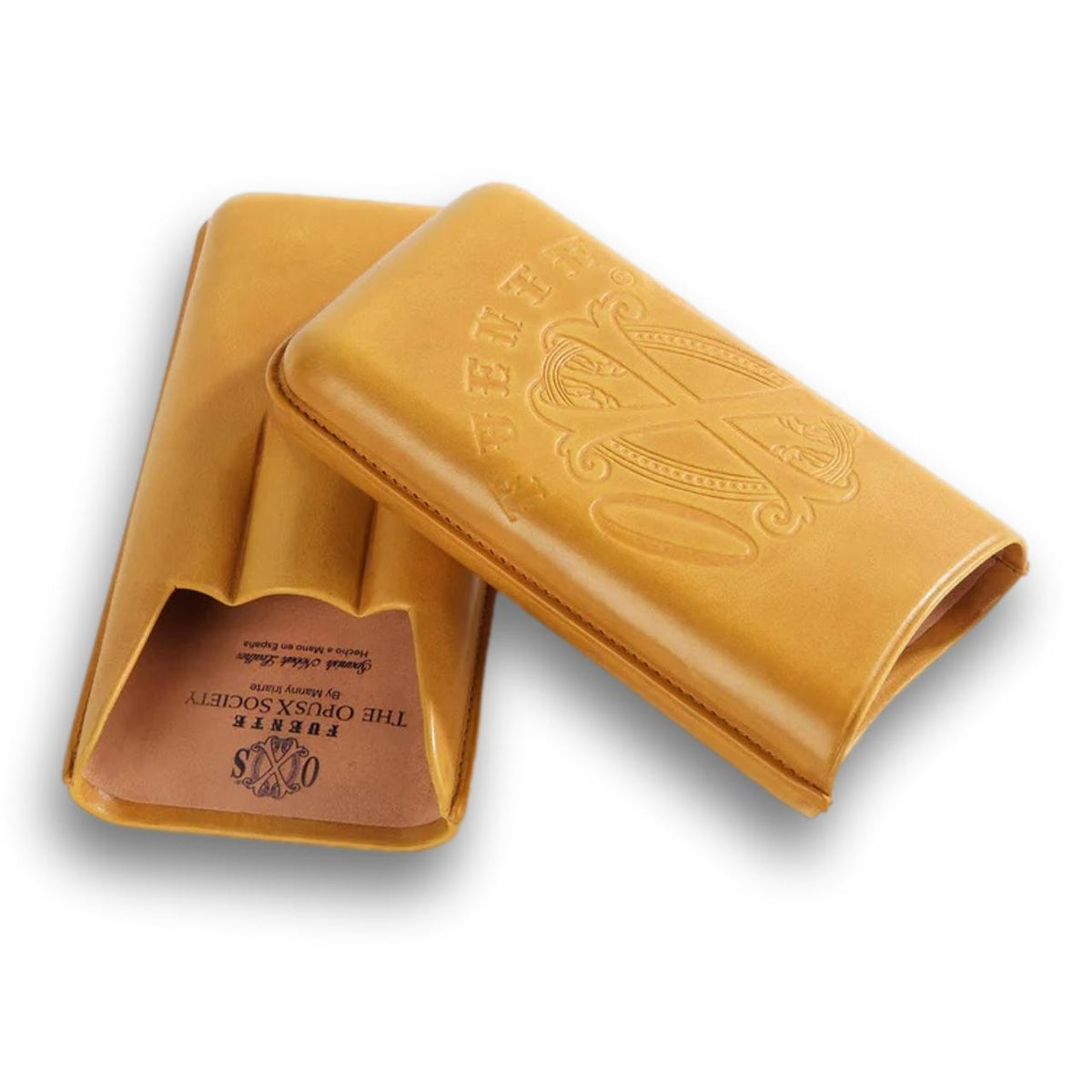OpusX Society Spanish Nobuk Leather 3-Finger Soft Cigar Cases - Camel Yellow - Interior Details